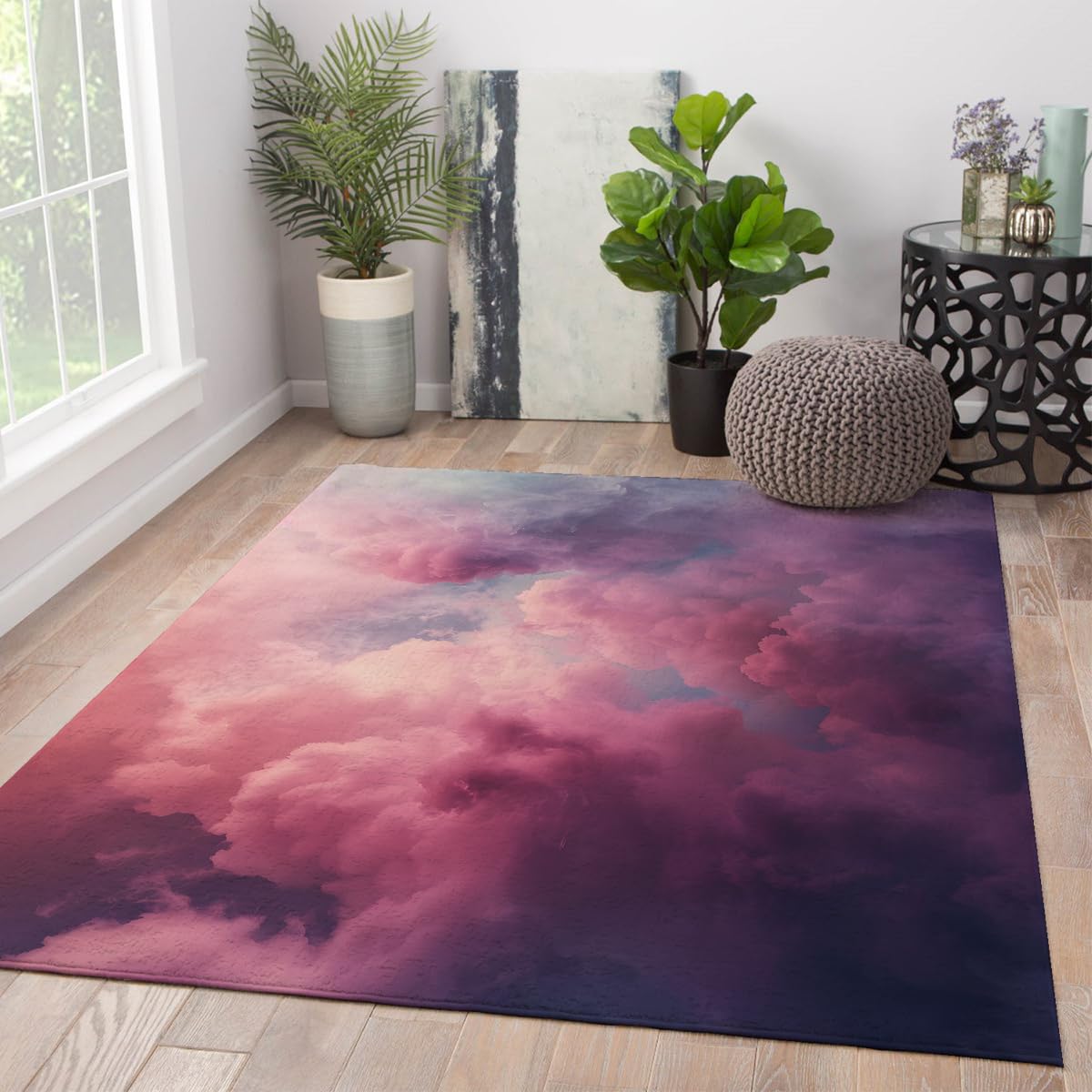 Tapis 120x150 pour salon grand tapis rose lavable et déco romantique ciel