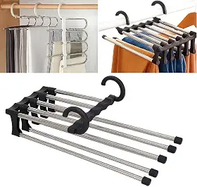 Cabide Multifuncional Para Calças Aço Inox 5 Divisórias Retrátil REFORÇADO
