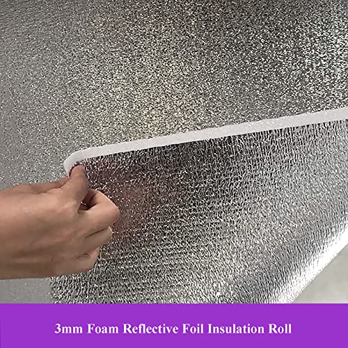 Image of Reflective Foil Insulation Roll, Double-Sided Aluminum Heat Shield, 3mm Foam Core, Thermal Barrier (Silver, 24 inch X10Ft)