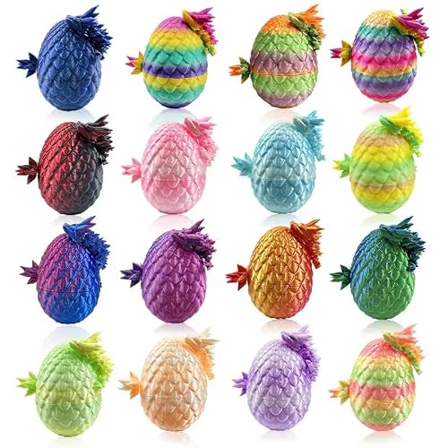 16PCS 3D Printed Dragon Eggs with Mini Dragons Inside, Articulated Crystal Eggs Set, Cool Desk Decor Gifts for Kids Teens Adults, Fantasy Collectibles Easter Basket