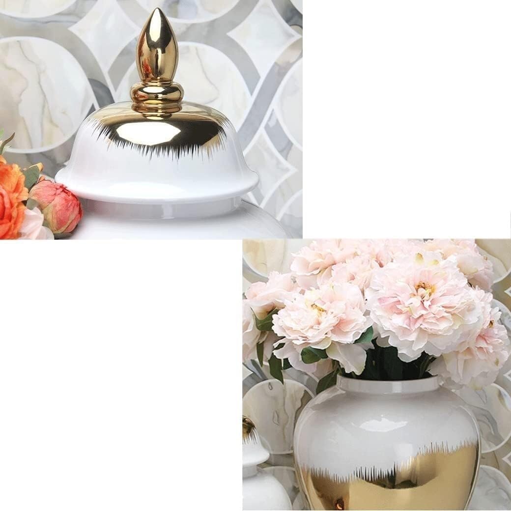 Home Decor Vaso di zenzero decorativo in ceramica vasi floreali con coperchio Vaso di zenzero con finiture in oro Barattoli di porcellana Vaso cinese