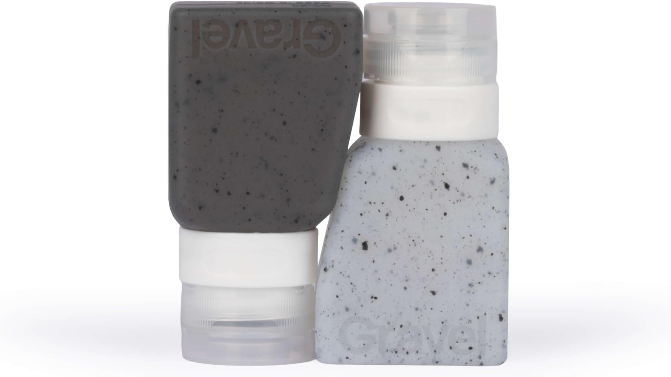 Gravel Silicone Travel Bottles for Toiletries 3oz (2-Pack) – Leakproof, BPA-Free, TSA Approved Travel Bottles with Label System for Shampoo, Conditioner, and Liquid Toiletries (Clear & Gray)