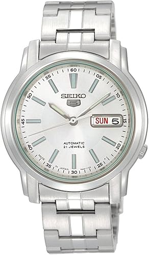 Seiko Reloj automático de acero inoxidable con esfera blanca para hombre SNKL75 Blanco