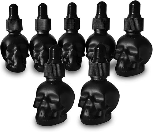 Juego de 7 piezas 10ml Mini Botella cuentagotas de vidrio con forma de calavera a prueba de fugas para aceites esenciales para almacenamiento