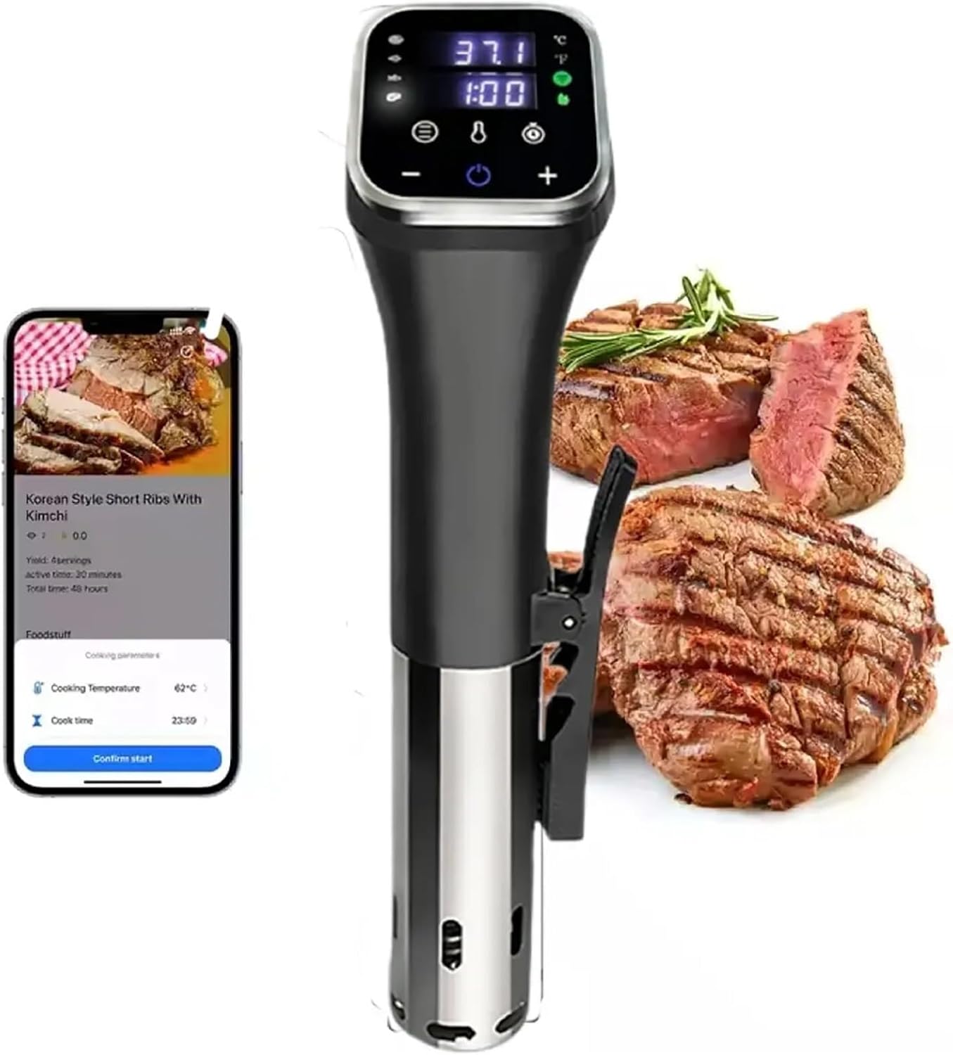Sous Vide Cooker, 1100W Sous Cooker Machine with LED Touch Screen, Temperature and Time Display Control, Ultra-Quiet Fast-Heating and Easy To Store Use