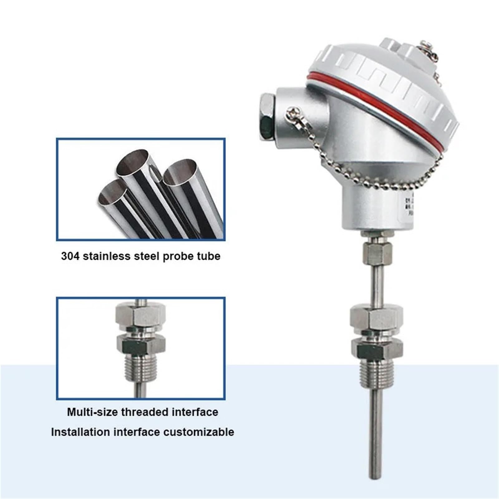 Sensor de alta temperatura de acero inoxidable PT100 utilizado for controlador de transmisor de temperatura blindado de 4-20mA 1 Uds(Probe 50mm)