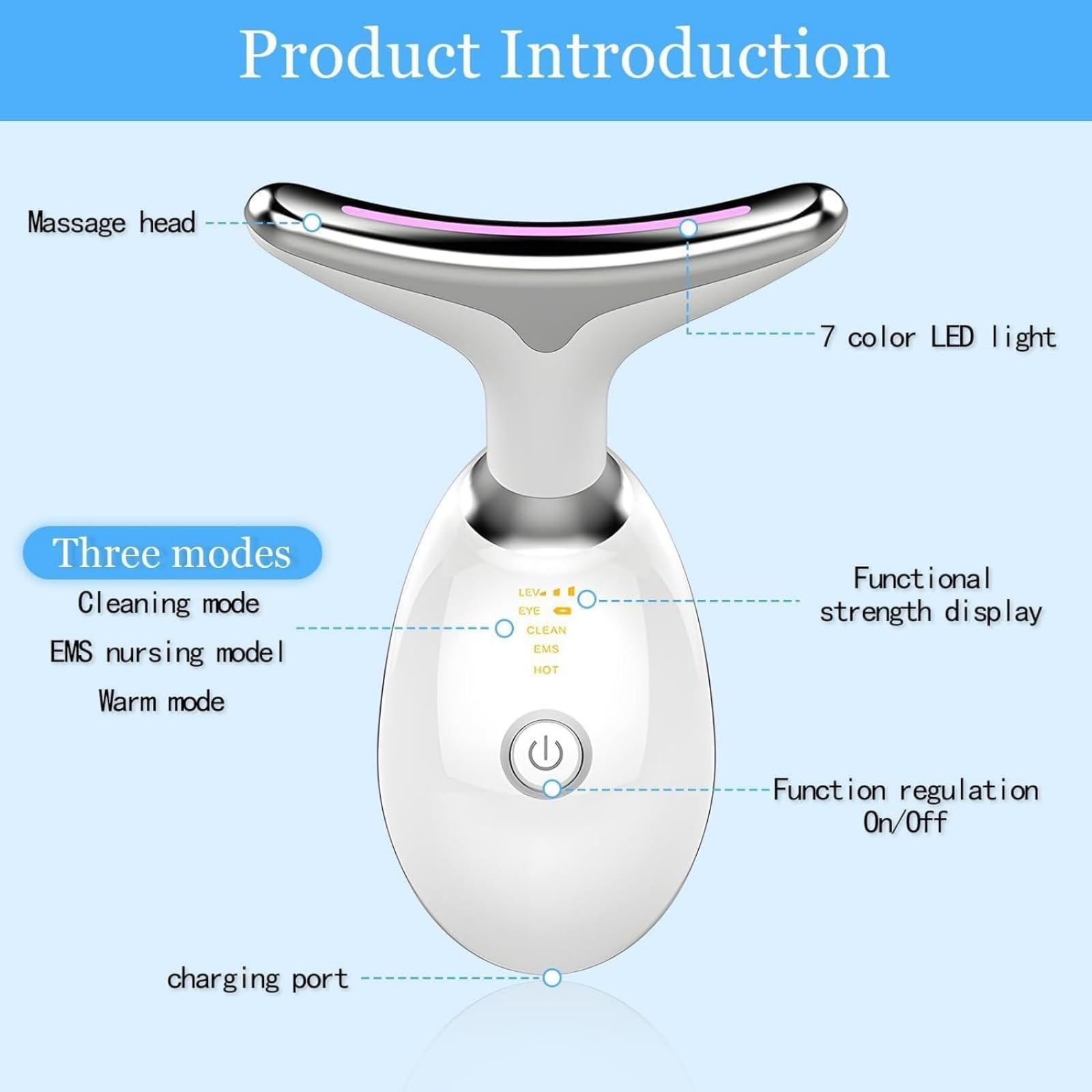 clear & lift,Gesichtsmassagegerät, 7 LED Lichtmodelle & 45°C Konstante Erwärmung, EMS Elektrisch V Shape Facial Lift, Gua Sha Face Massager