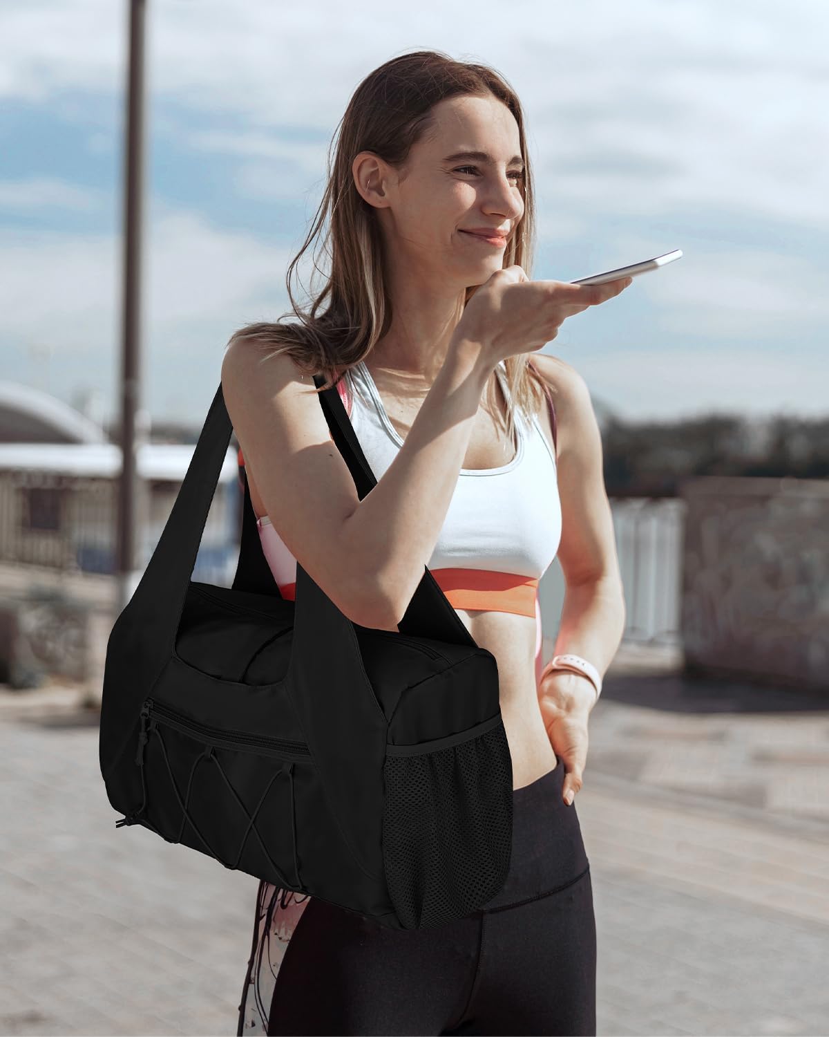 20L Small Gym Duffel Bag with Water Bottle Holder for Women, Lightweight Sports Duffel Bag with Shoe Compartment for Yoga, Black - Image 7