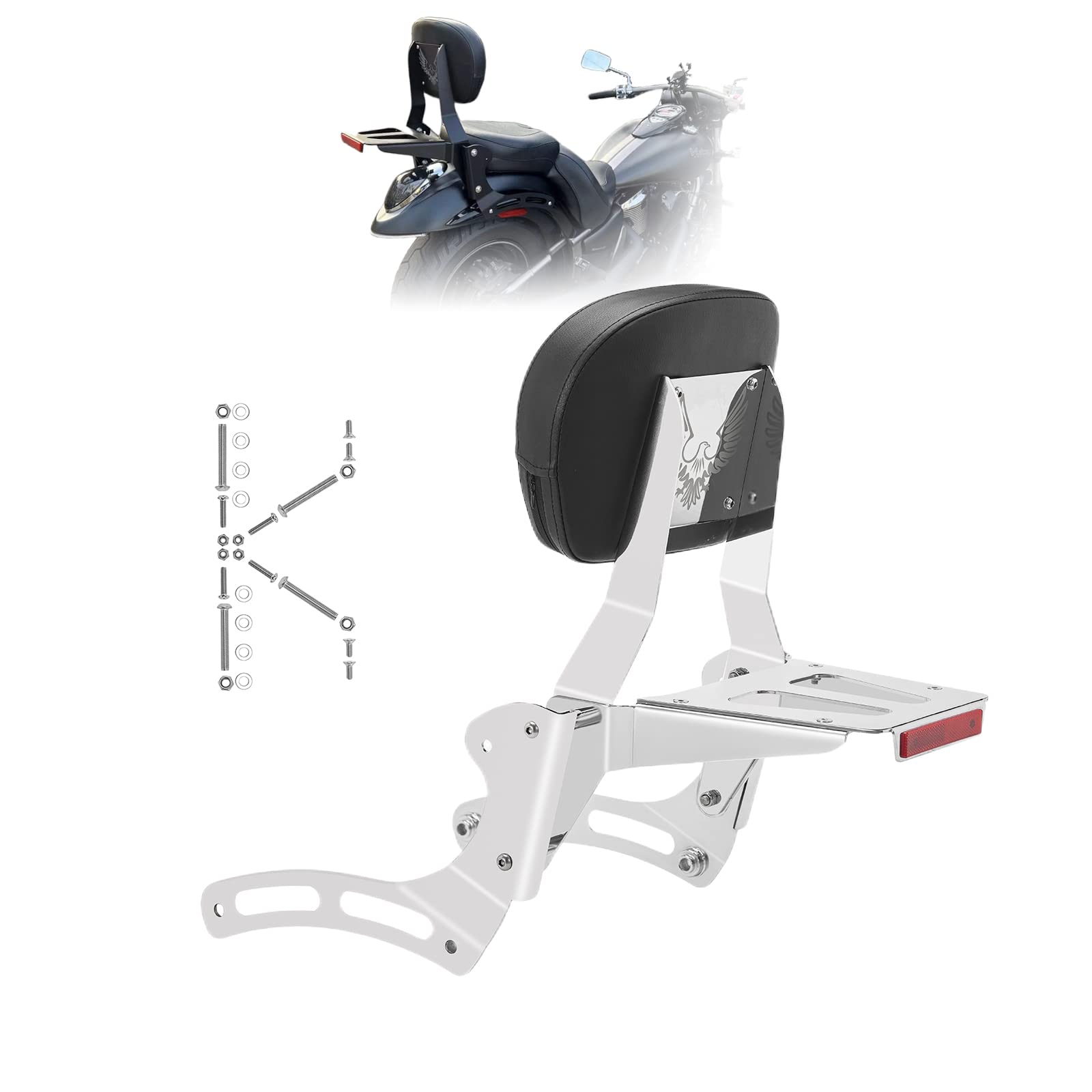 Kinglemc Powersports Sissy Bar con Schienale Portapacchi per Kawasaki Vulcan VN 900 2000 Classic Custom 09-21 (Argento)