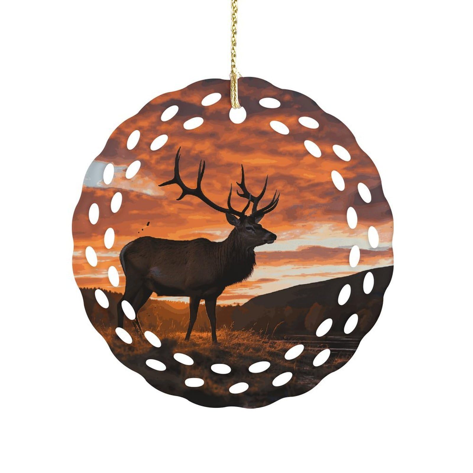 Khauerbc Women's Style Red Deer Bull Elk Sunset Hanging Decorations-3.2 In .Round Ornament For Decorating Shopping Malls, Shops, Homes.holiday Keepsake For Grandma Mothers Birthday.