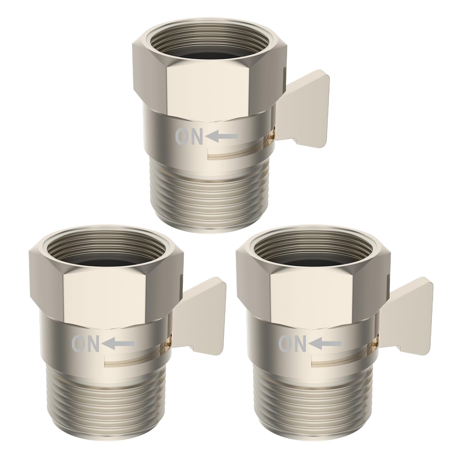 Hibbent All Metal 3 Pack Shower Head Flow Control Valve, G1/2 Brass Shut-off Valve with Metal Handle Lever, Shut OFF Water Flow Control Regulator for Handheld Shower, or Bidet Sprayer, Brushed Nickel