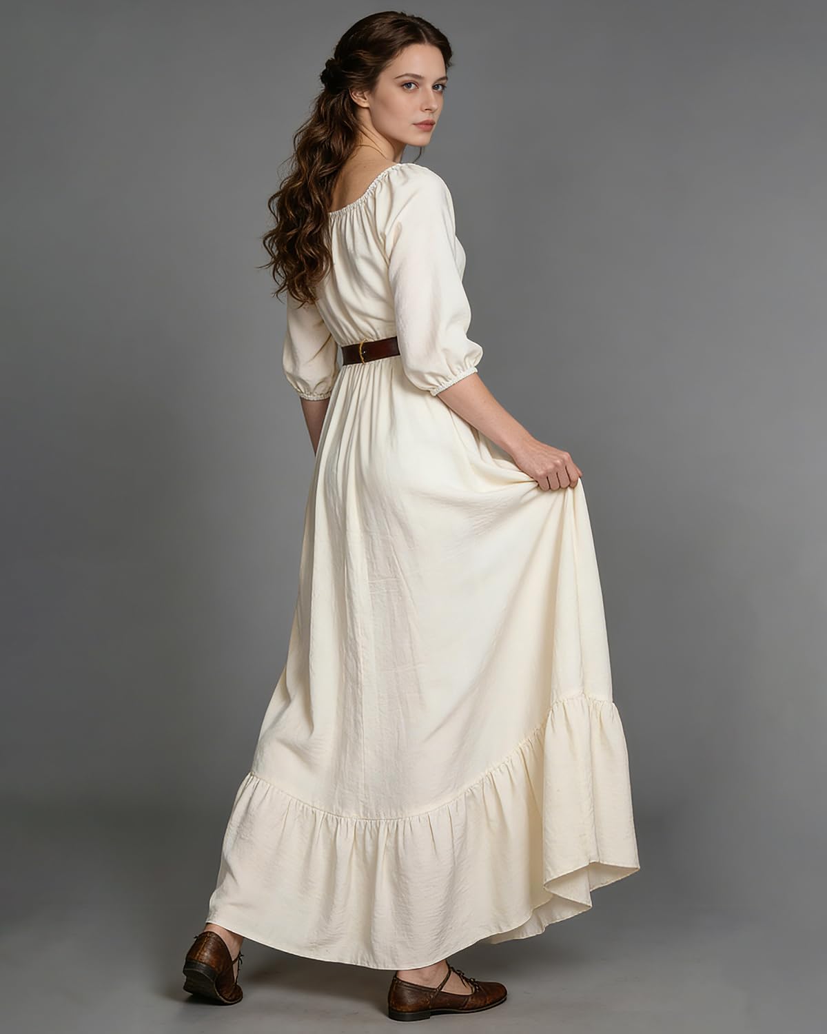 Joukavor Womens Renaissance Maxi Dress Ruffle Hem Medieval Fantasy Costume for Halloween Ren Faire Cosplay