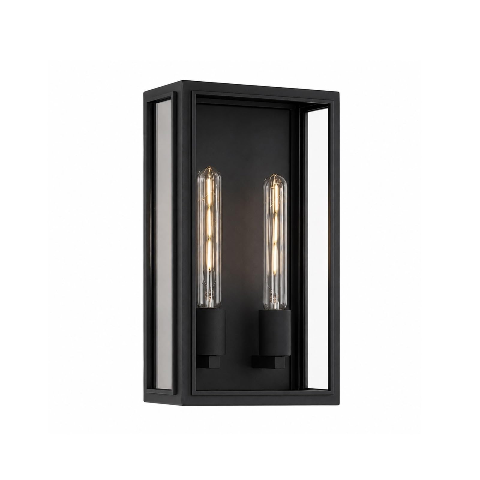 OZBMA American Style Outdoor Wall Lantern, Waterproof Stainless Steel Exterior Sconce, 13.8" Sand Black Glass Shade Mount Fixture for Hallway, Entryway, Apartment, Staircase Threshold