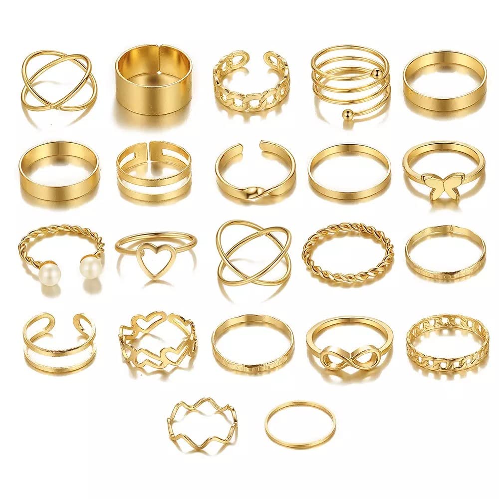 LW LUXOTTICA DI LEWISPack Anillos Mujer Dorados Oro Bisutería Barato Joyas - Regalo para Esposa Mamá Novia Hermana - Cumpleaños Navidad Aniversario San Valentín - Infinito Mariposa Perlas