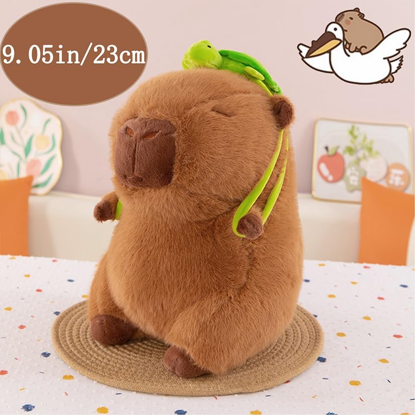 Miniatura 4 de Capybara - Almohadas de felpa suaves y lindas capibaras peluches con mochila de tortuga, animal de peluche, 9.05 pulgadas