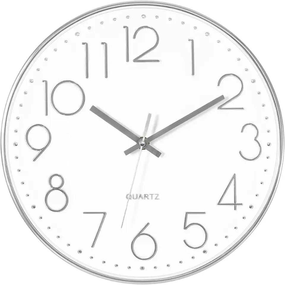 Relógio de Parede Decorativo 30cm Silencioso Quartz Analógico para Sala Cozinha Escritório Recepção – Design Moderno – Fácil de Instalar (PRATA)