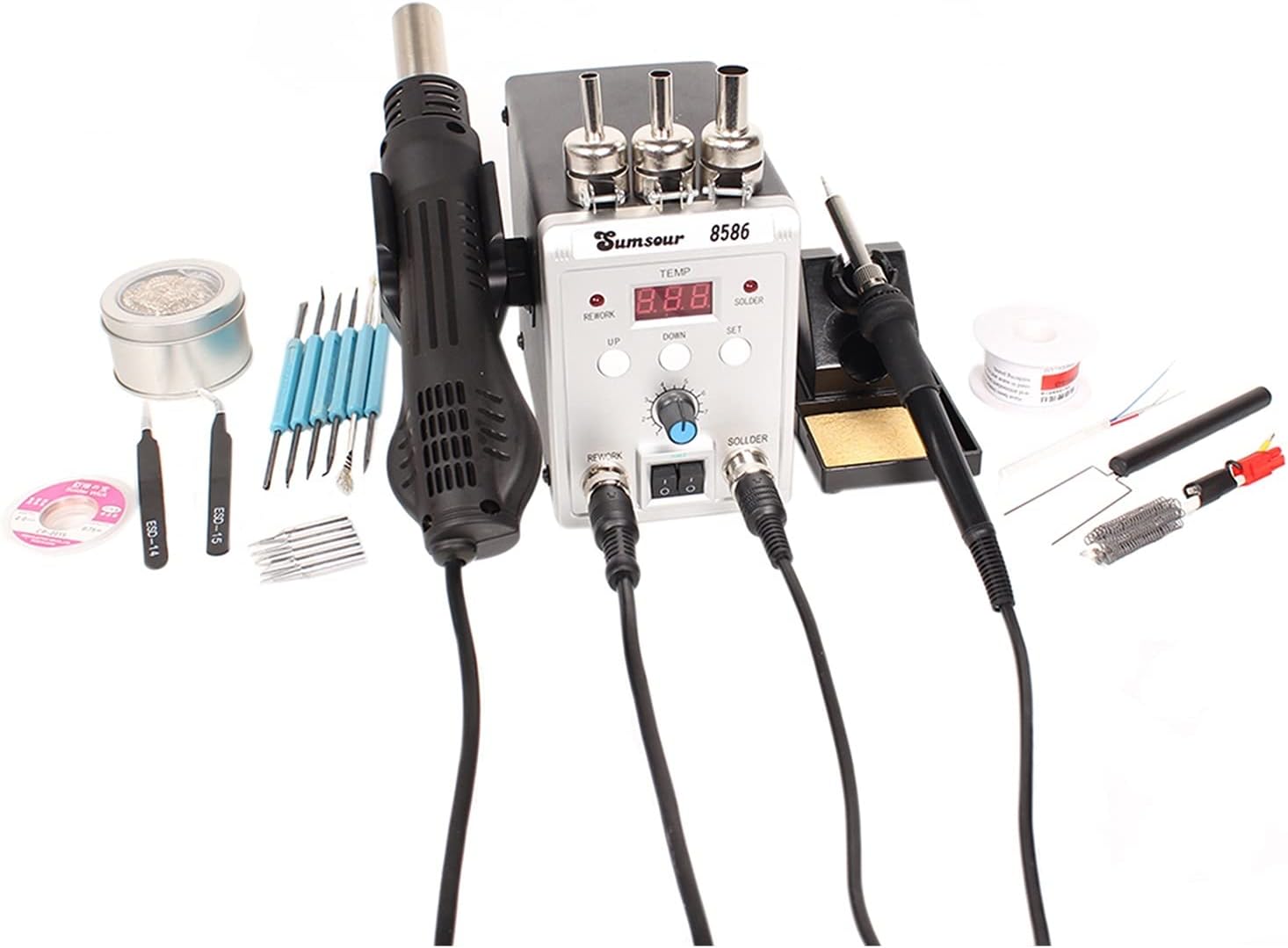 Soldering Station Solder Station 8586 2in1 Electric Soldering Irons Hot Air SMD Rework Soldering Desoldering Welding Machine Repair Tool Kit (Color : Set-4)