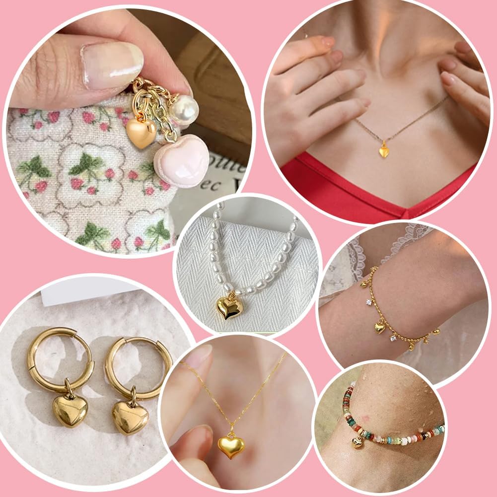 PH PandaHall 4pcs 925 Sterling Silver Heart Charms, 3D Heart Polished Charm Small Cute Puffed Dangle Necklace Pendant with Jump Ring for Neckalces Bracelets Jewelry Anniversary - Image 5