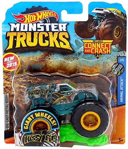 2019 Hot Wheels Hissy Fit Giant Wheels Monster Trucks Die-Cast Metal Body with Connect and Crash Car 1:64 Scale