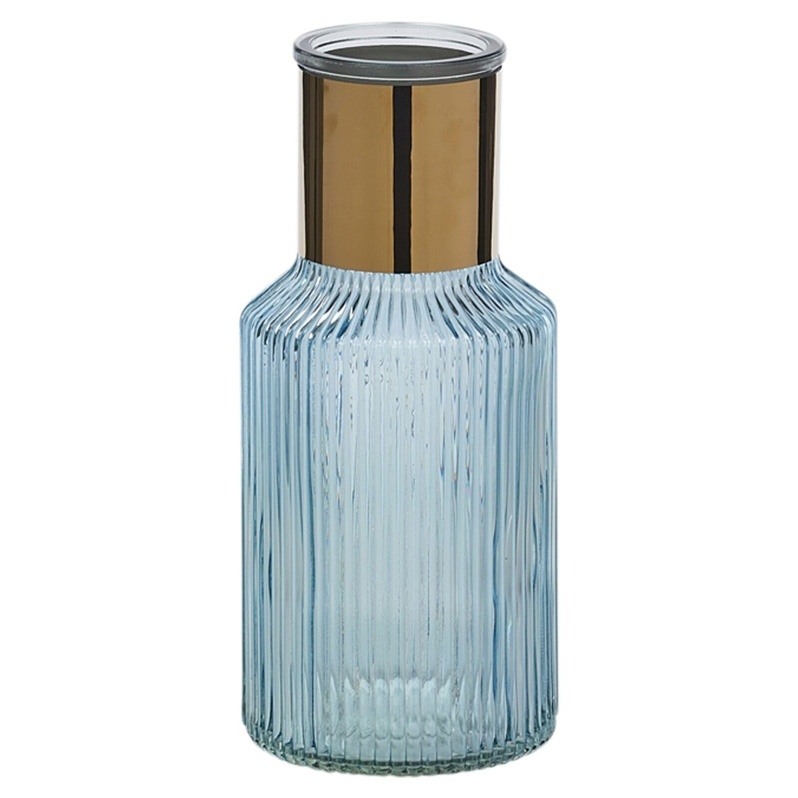 Urbnliving Blue Small Vintage Decorative Glass Bottle Table Vase With Gold Rim (Blue)