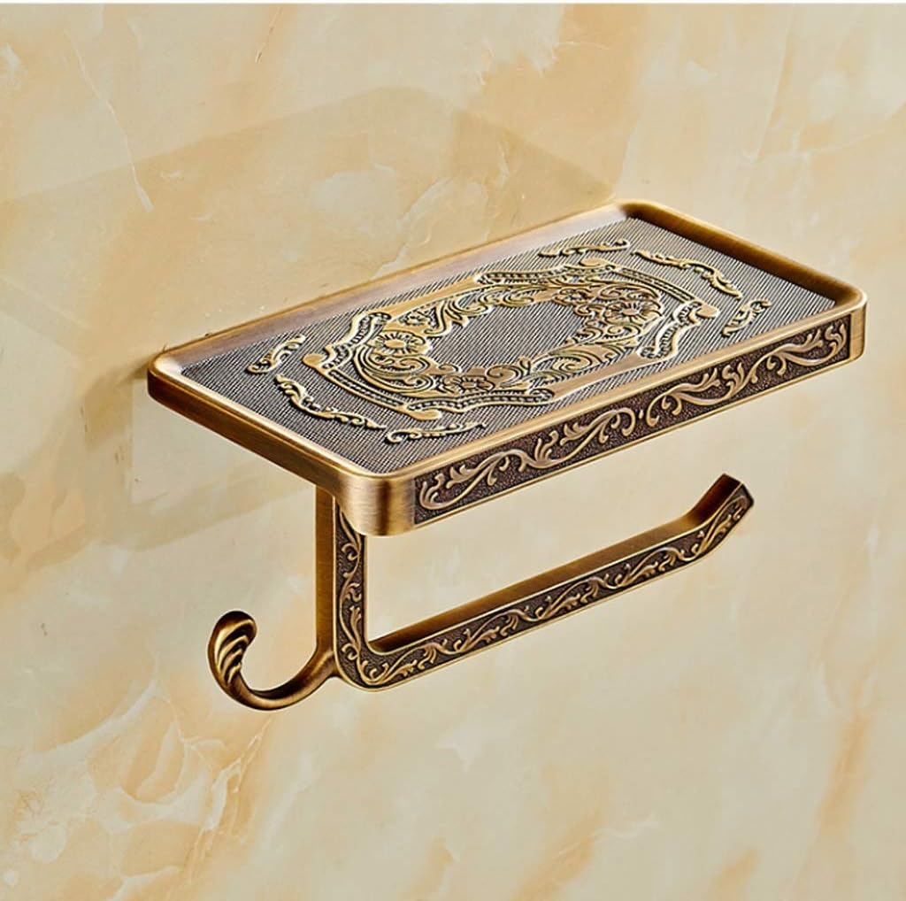 Vintage Bathroom Toilet Paper Holder with Shelf Accessories Reversible Wall Mount image 4