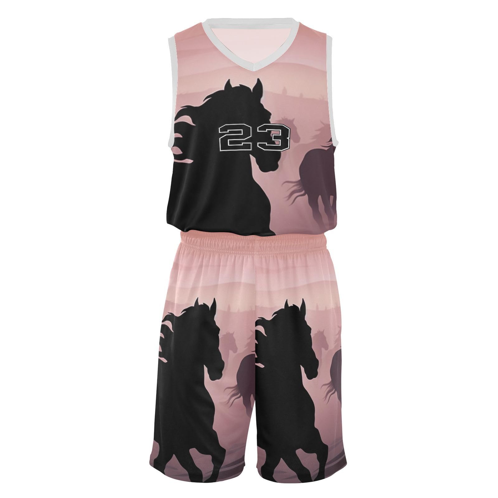 FLildon Running Horses Silhouette Boys Basketball Jersey Set Tank Top Shorts Tracksuit Sport Training Suit for Kids, M