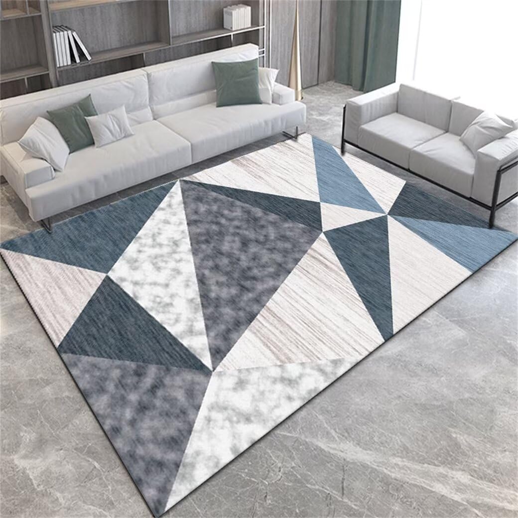 Tapis de chambre garçon bleu 50x80 cm à motif géométrique rétro