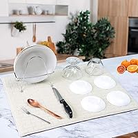 Vista 2 de Tapete de secado de platos, paquete de 2 alfombrillas de microfibra esculpida en cruz color crema XL, ultra absorbente, tapete de secado