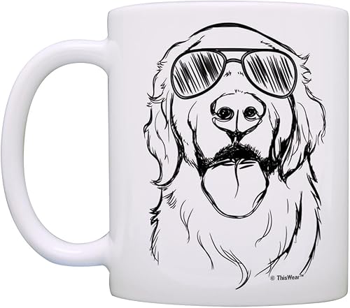 Miniatura 10 de Taza para perros Golden Retriever con lentes de sol, taza de café Golden Retriever Cool Dog de 15 onzas, taza de té, color blanco