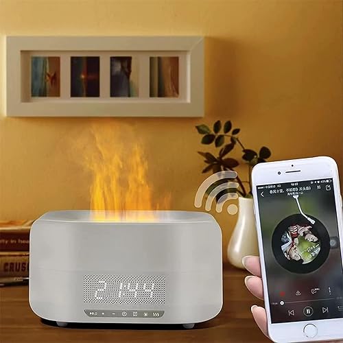 Miniatura 8 de Reloj humidificador de llama 3 en 1, difusor de aire de llama LED, altavoz Bluetooth, humidificador difusor de llama, humidificador difusor de llama
