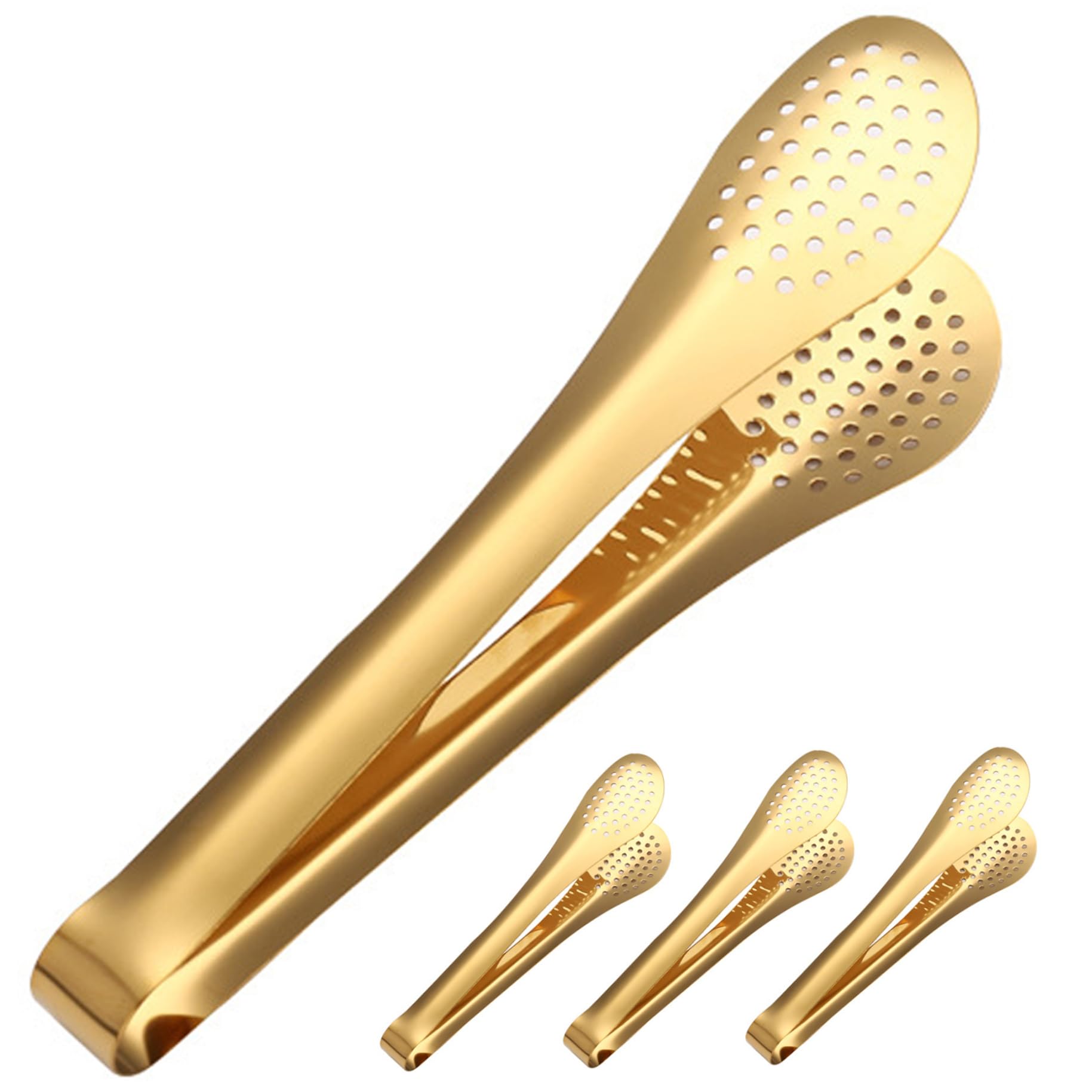 Servierzange 4pcs Hitzebeständiges poliertes goldenes Edelstahlzangen mit Löchern für Sald, Brot, Buffet, Kochen