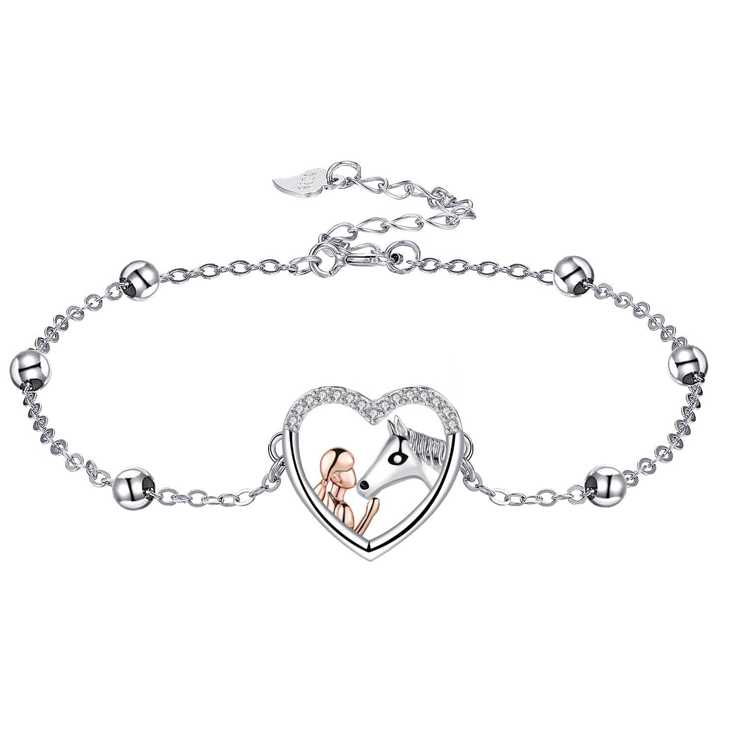 Yinsen Pulseras de Caballo y Niña para Mujer de Plata de Ley 925 Caballo Pulsera,Regalos de Joyería para Los Amantes de Los Caballos.