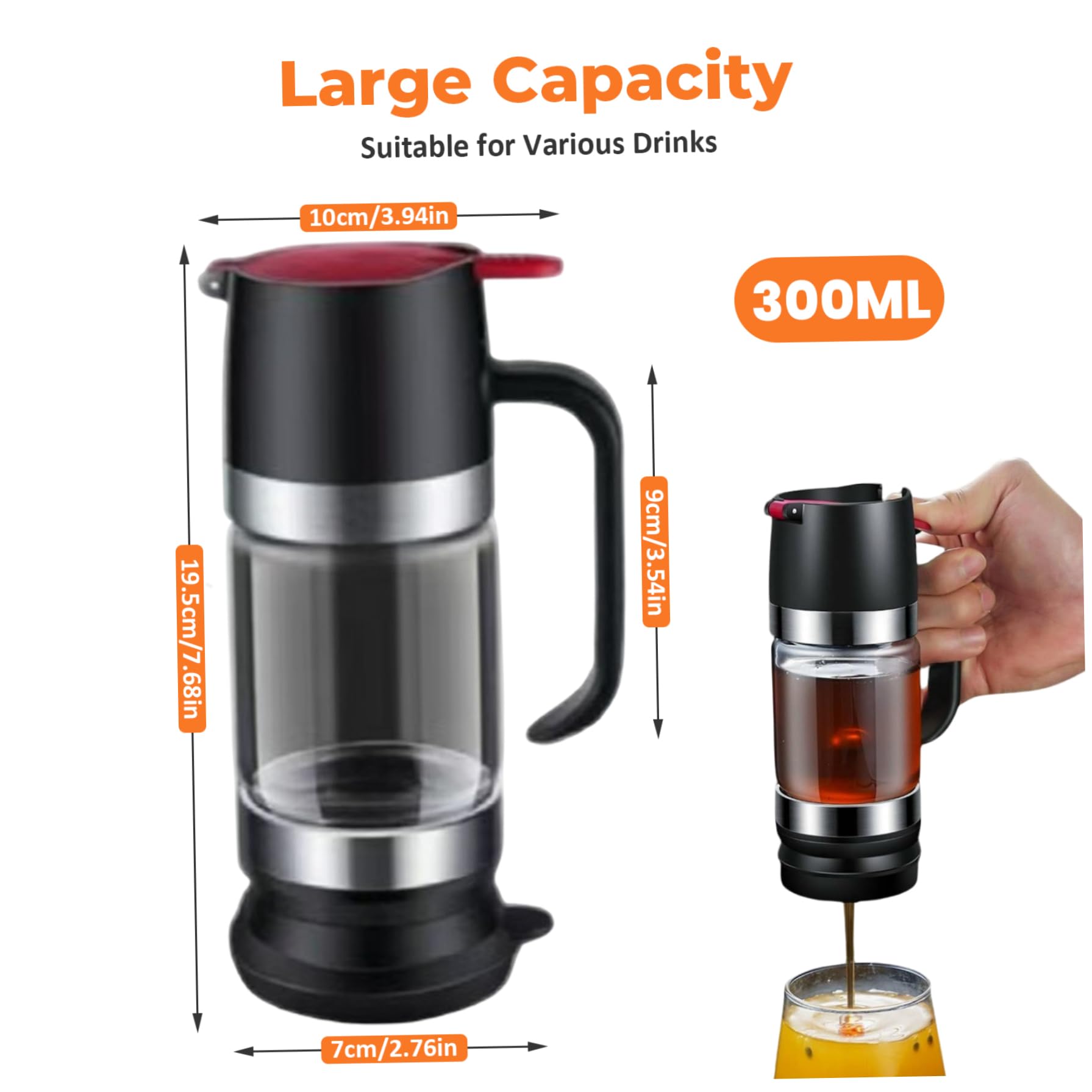 Glass Honey Dispenser No Drip 300ml Honey Jar with Holder Base Multi-Purpose Syrup Dispenser for Toast, Coffee & More