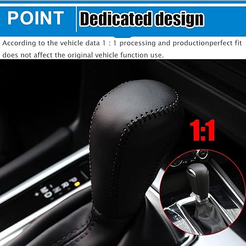 Miniatura 6 de Funda protectora automática de cuero genuino en la perilla de la palanca de cambios, accesorios para el interior del automóvil (costuras negras)