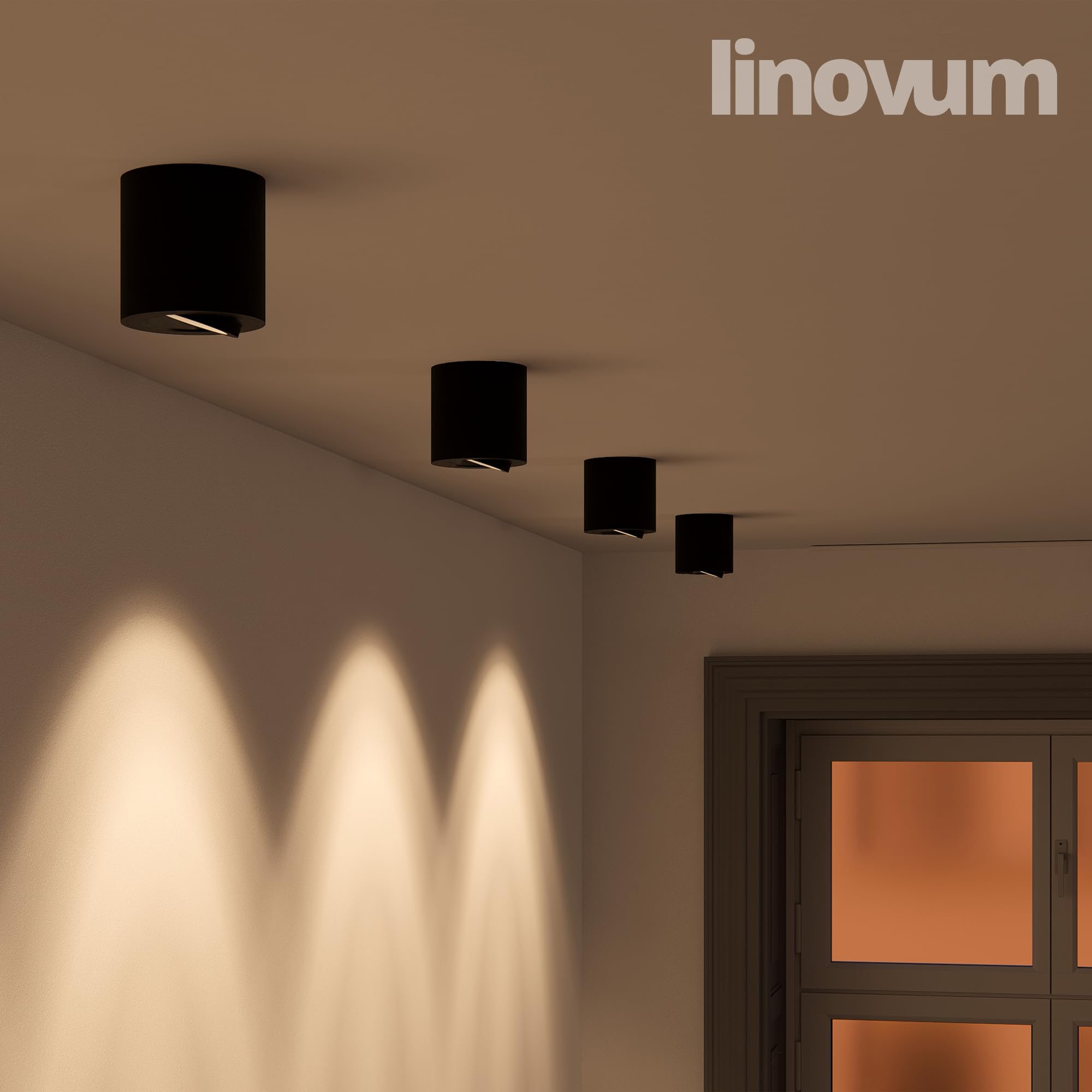 4 sztuki linovum CORI lampy do zabudowy okrągłe w kolorze czarnym szczotkowanym w zestawie – obrotowe oświetlenie natynkowe odpowiednie do modułów GU10 i LED