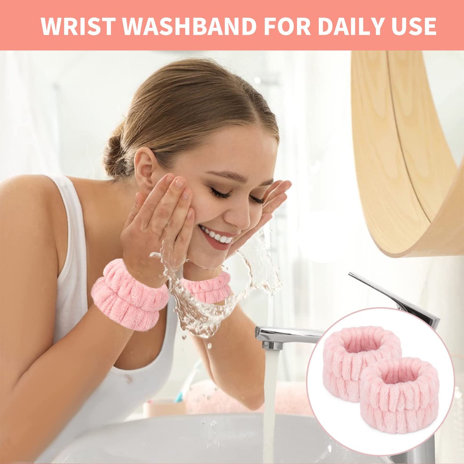 4 panni da polso da donna per lavare il viso, in microfibra, per il lavaggio del viso, braccialetti assorbenti