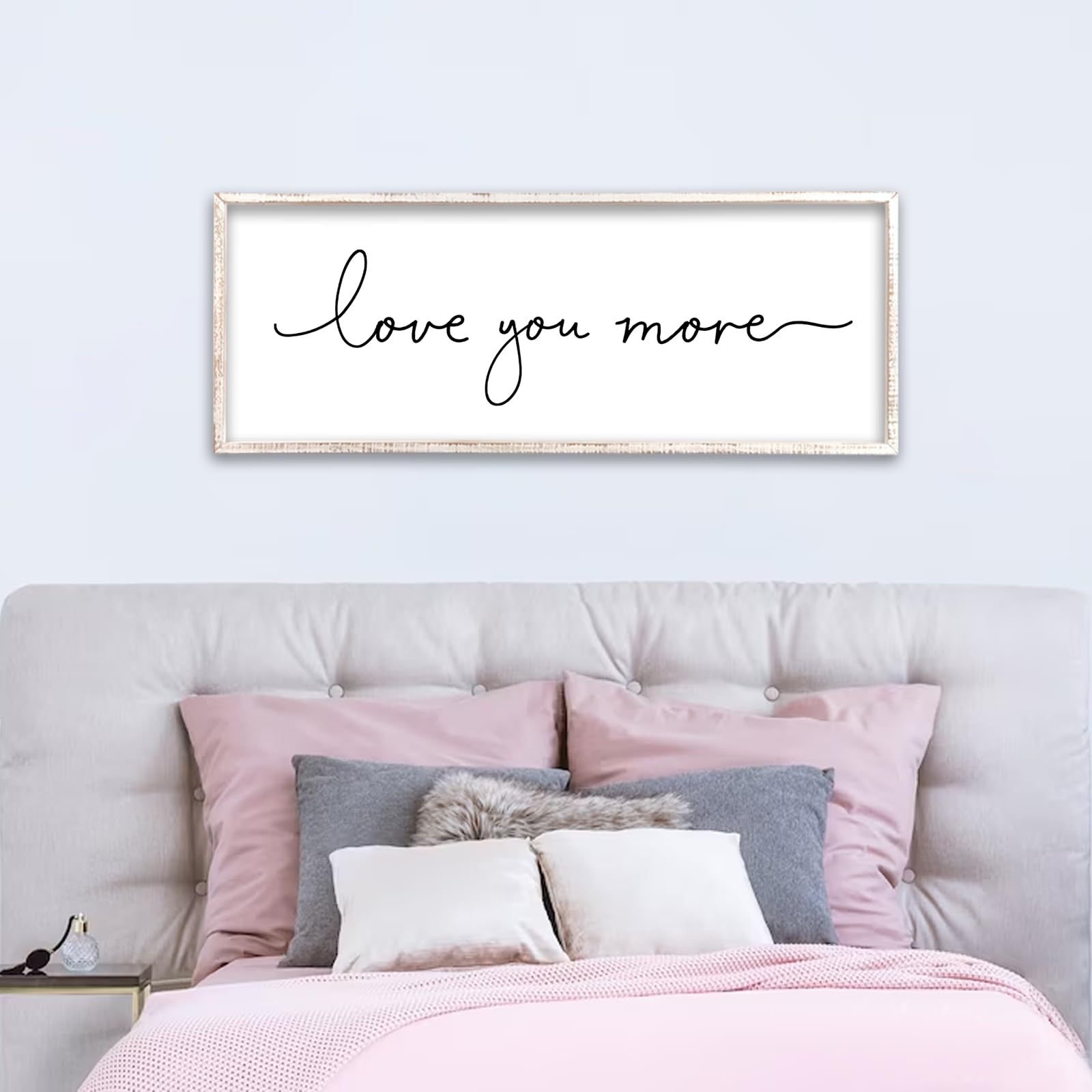Targa decorativa da parete con scritta "Love You More", 101,2 x 38,1 cm, per camera da letto principale o camera degli ospiti, sopra il letto, per la casa, con cornice in legno, stile rustico, grande,