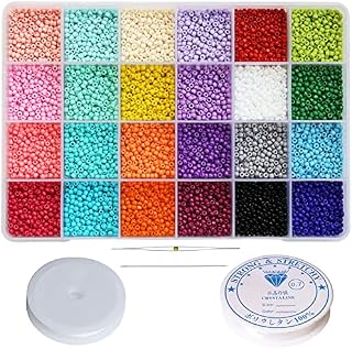 Bala&Fillic Size 3mm Seed Beads About 8400pcs in Box, 8/0 Craft Beads with Elastic String for Bracelet Making (About 350pcs/Color, 24 Colors)