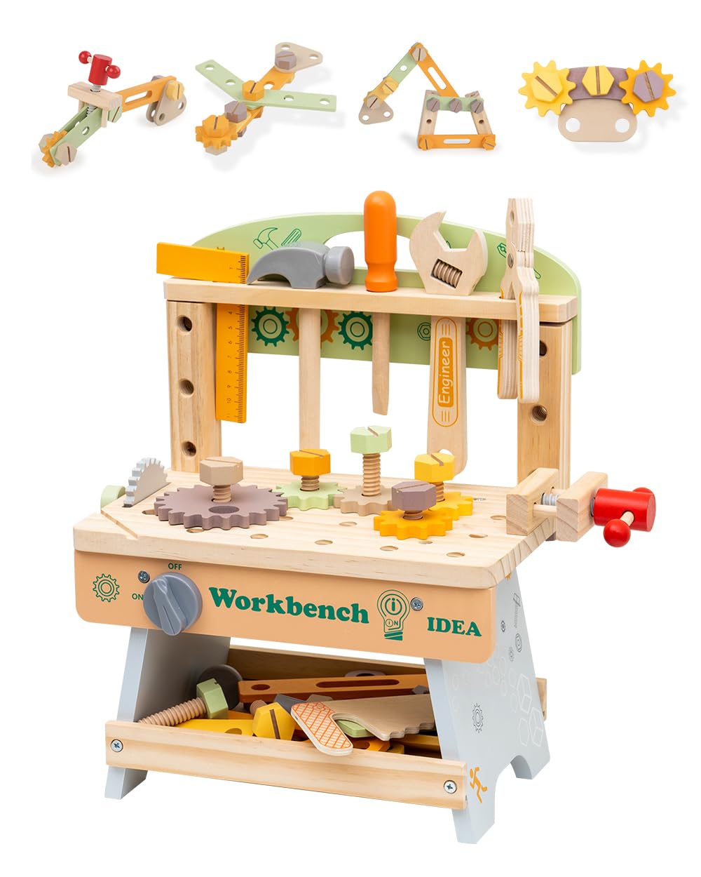 Kids Tool Bench, Toddler Tool Bench Pretend Play Toys, Wooden Workbench Tool Set for Kids Ages 3-5, Educational Gift Construction Toy for Boys Girls