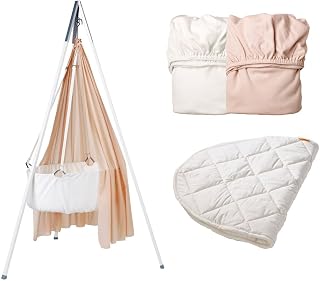 'Leander Cuna de Juego – "All Inclusive: Cuna Blanco con trípode color blanco, velo rosa suave, 2 sábanas 1 x Rosa Suave/1 x Color Blanco, 1 Colchón