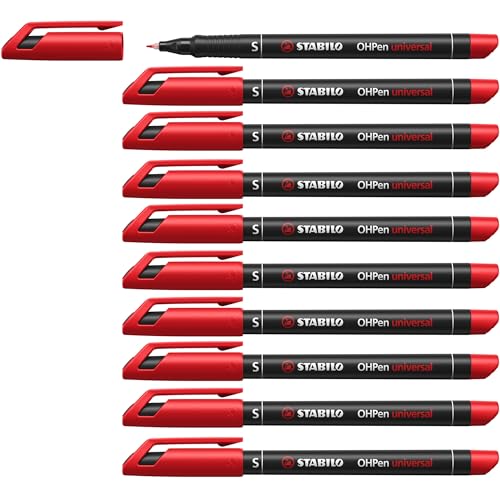 STABILO - Marcatore - OHPen universal Permanente | Tratto Superfine (0,4 mm), Confezione da 10, Rosso