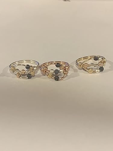 Miniatura 3 de Anillo de preocupación, anillo de ansiedad, anillo giratorio, plata argentium con cuentas, relleno de oro amarillo o rosa de 14 quilates
