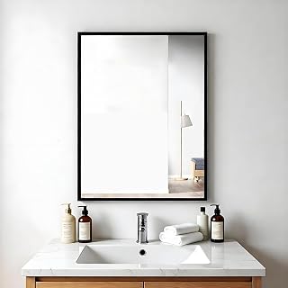 Rectangular Wall Mirror, BlackFrame, 20x28 Inches | Aluminum Frame, Modern Style, Tempered Glass, Wall Mount for Bathroom Bedroom Living Room