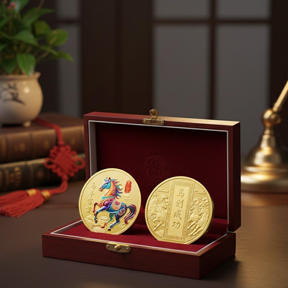 Pièce Porte-Bonheur Chinoise 2026, Année du Cheval, Pièce du Zodiaque Chinois, Pièce d'or Commémorative, Souvenir Porte-Bonheur, Cadeau De Collection pour Le Bureau