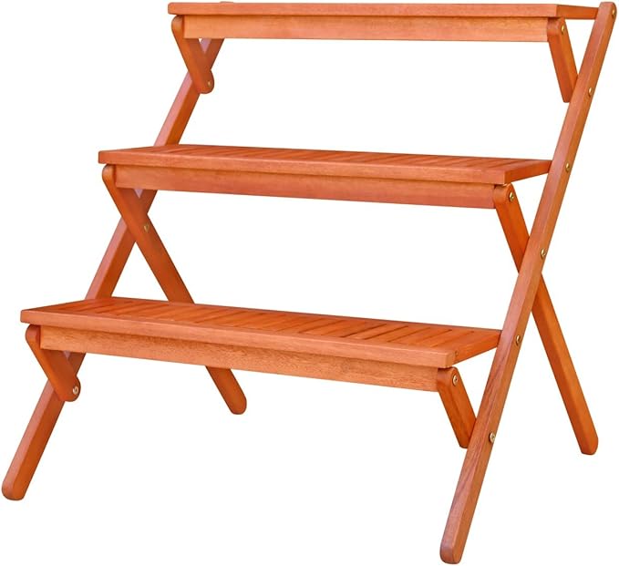 VIFAH V499 Outdoor Wood ThreeLayer Plant Stand Patio