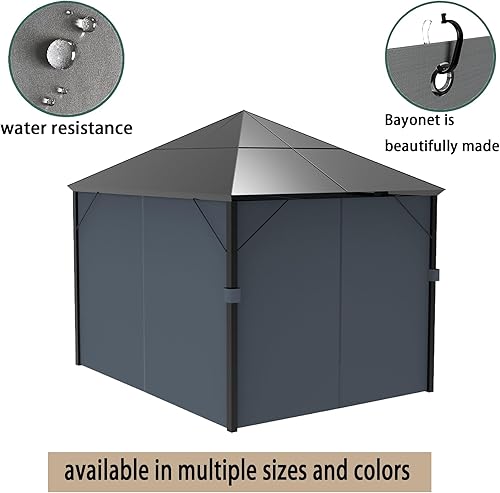 Miniatura 5 de Cortinas de repuesto de 10 x 10 pies, 4 paneles de paredes laterales para patio, jardín, patio, gris, solo cortinas
