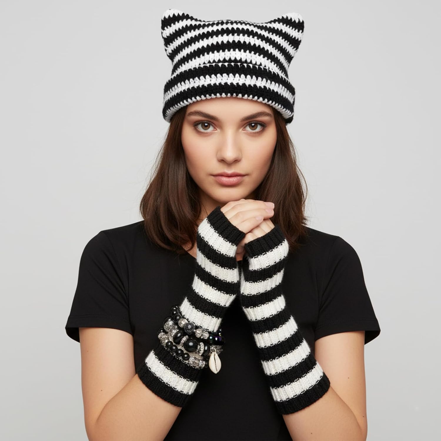 3Pcs Therian Gear Emo Accessories Therian Gloves Cat Ear Beanie Stackable Bracelets Cute Therian Stuff for Women - Image 6