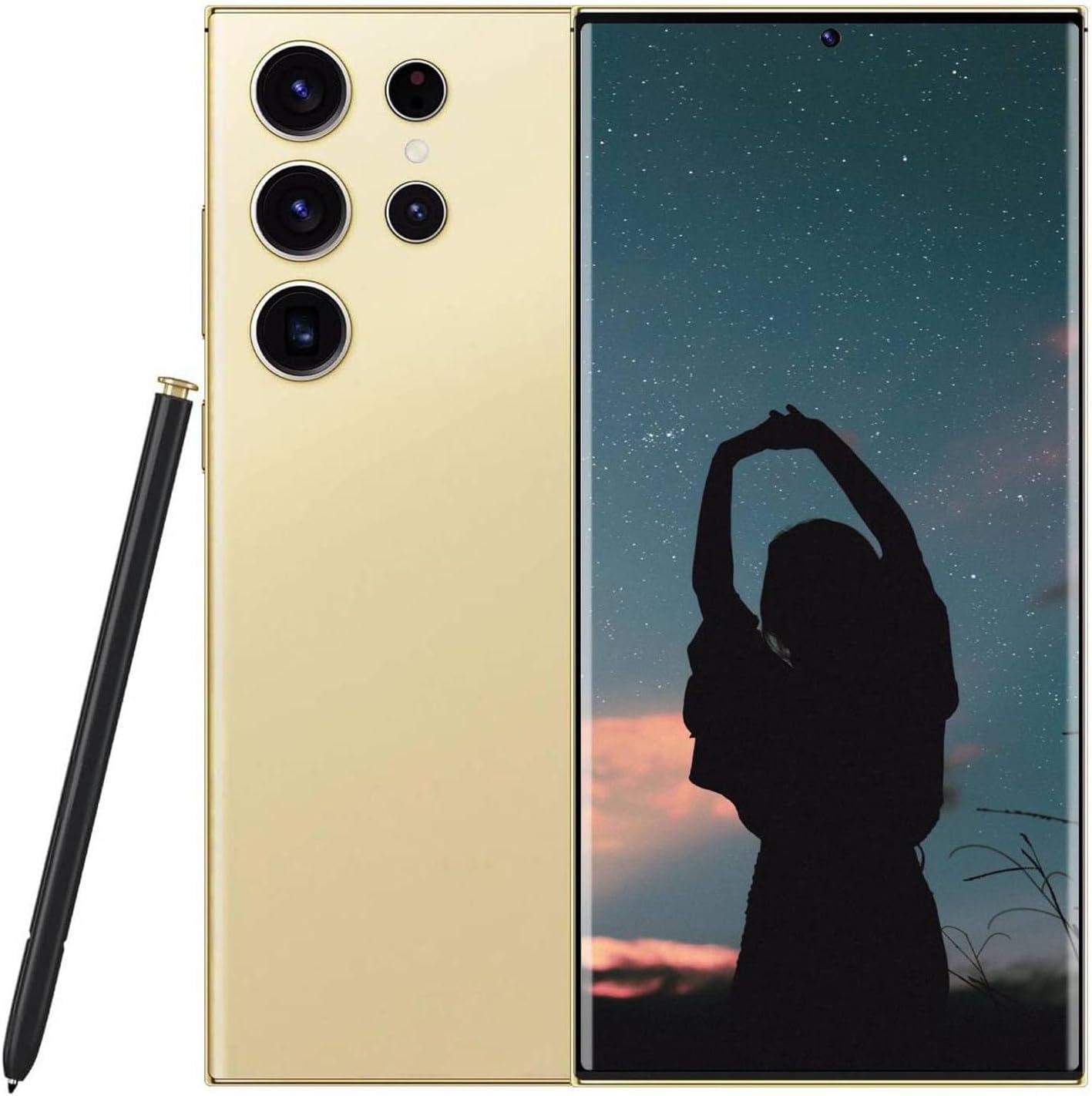 SANSHREUNI C24U Unlocked Cell Phone Android 14, 6800mAh Battery Fast Charging Mobile Phone, 8GB+256GB Dual SIM Dual Standby, Smartphone with Tool Pen, 6.8" FHD+ 120Hz Screen (Gold Color)