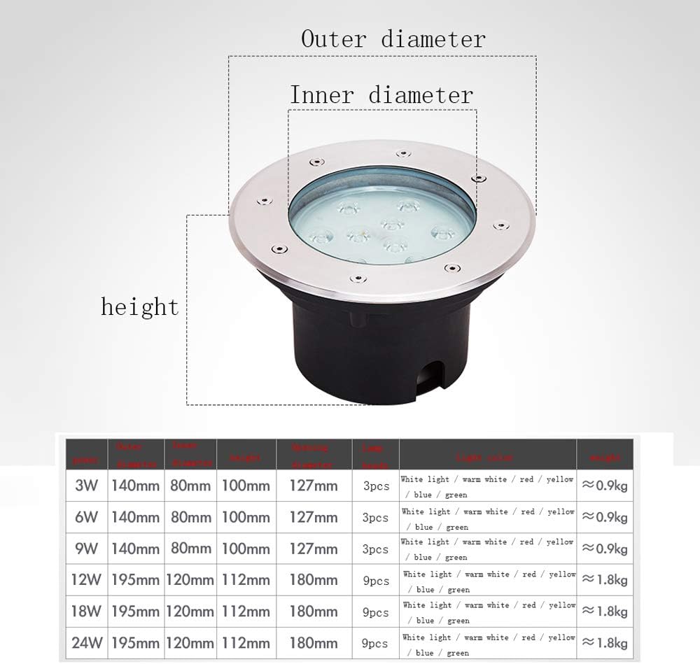 Embedded LED Underground Path Light Waterproof IP55 Exterior Ground Lamp Stainless Steel with Tempered Glass Mask Landscape In-ground Lights Decorative Spotlight High Brightness (Color : Yellow