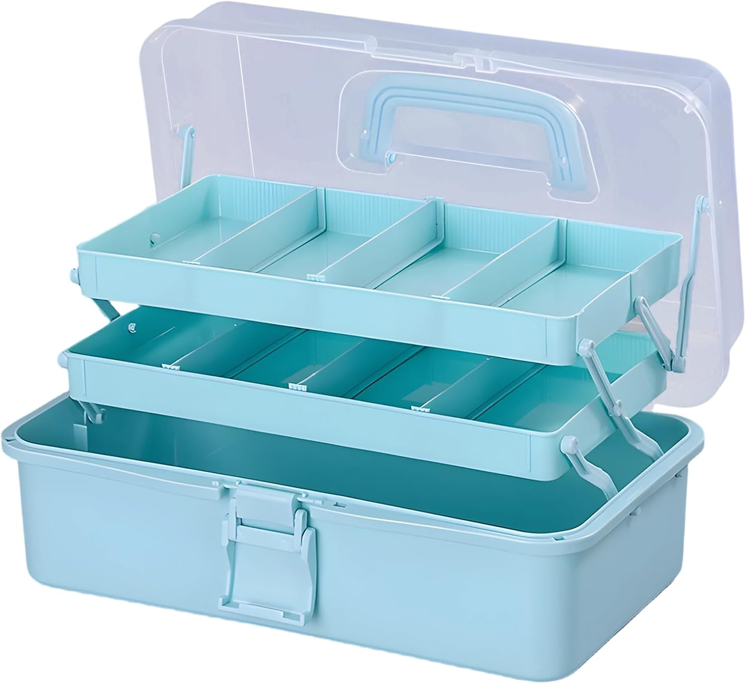 3-Layer Craft Storage Box, Light Blue Portable Tackle Box, Adjustable Dividers, 13 X 7.1 X 5.5 In Handheld Organizer For Sewing, Tools, Art Supplies